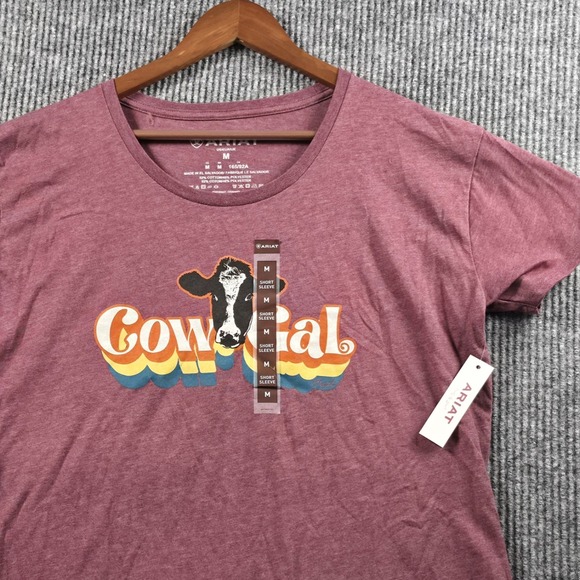 Ariat Tops - NWT Ariat Cow Gal Graphic T-Shirt Womens Medium Burgundy Heather Retro Tee Shirt